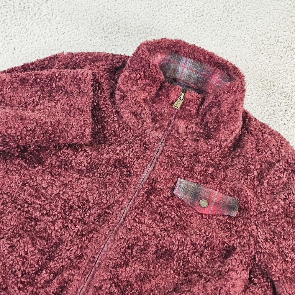 Pendleton Jacket Womens Large Red Sherpa Fleece Full Zip Lined Pockets Plaid